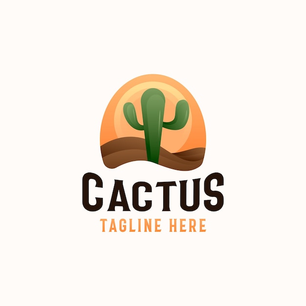 Cactus Plant in woestijn met zonsondergang Logo sjabloon geïsoleerd op witte achtergrond