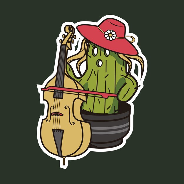 Vettore mascotte della musica delle piante di cactus