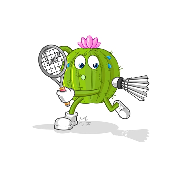 Cactus playing badminton illustration character vector