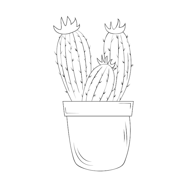 Cactus in a pot Cactus with thorns and flowers Design element for banner, poster, postcard.