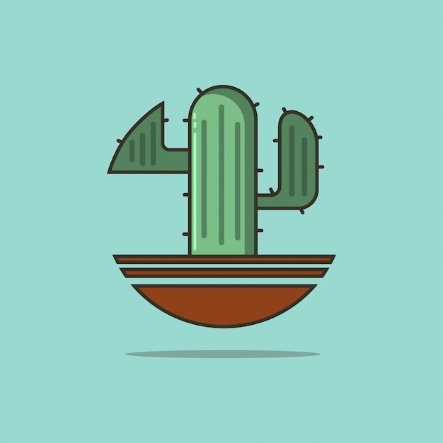 Cactus in a pot flat vector icon isolated on blue.