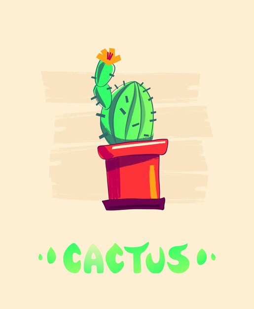 Vettore cactus in una pentola con un'illustrazione vettoriale di iscrizione