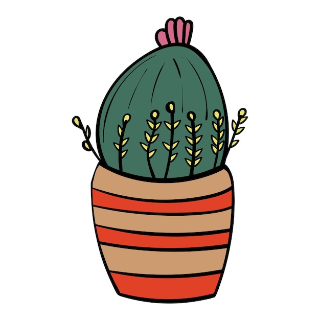 Cactus in a pot with stripes