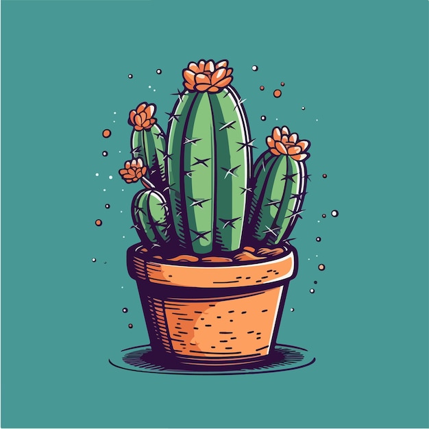 Un cactus in una pentola con sopra degli acquerelli.