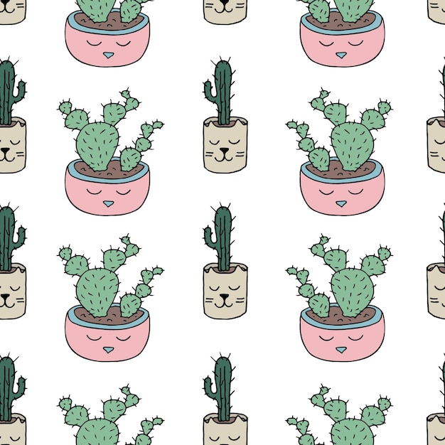 Vector cactus in pots on a white background.