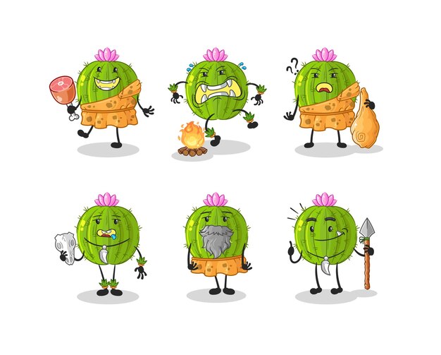 Vector cactus primitive man group character mascot vector