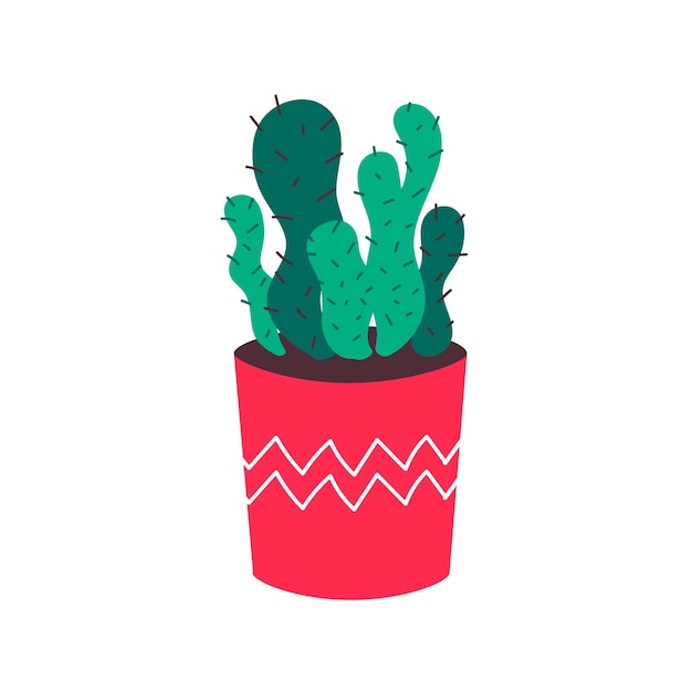 A cactus in a red pot.  vector illustration