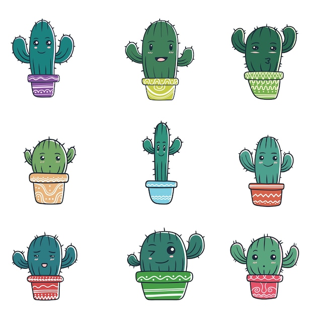 Vector cactus schattig decoratie-element instellen vectorillustratie