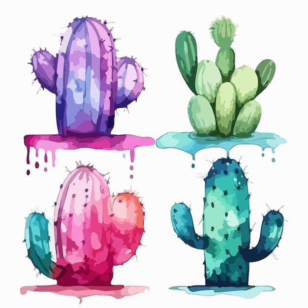 Cactus set Cactus watercolor painting package