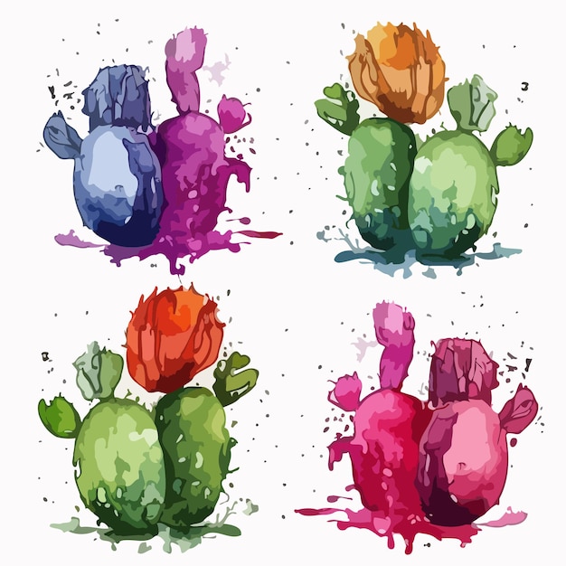 Vettore insieme del cactus pacchetto della pittura dell'acquerello del cactus