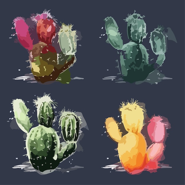 Vector cactus set cactus watercolor painting package