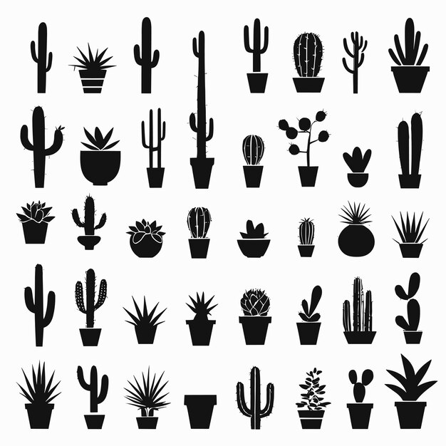 Vettore set silhouette cactus collezione cactus illustrazione vettoriale design piatto