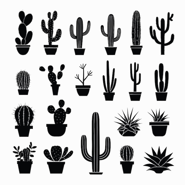 Vettore set di silhouette di cactus collezione di cactus illustrazione vettoriale design piatto