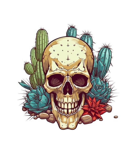 Череп кактуса изолирован на белом фоне Иллюстрация черепа кактуса