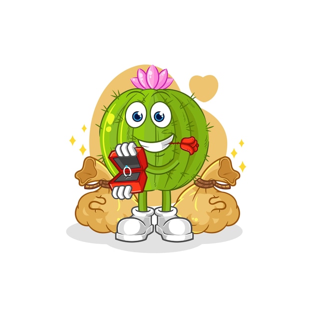 Vector cactus stelt voor met ring cartoon mascotte vector