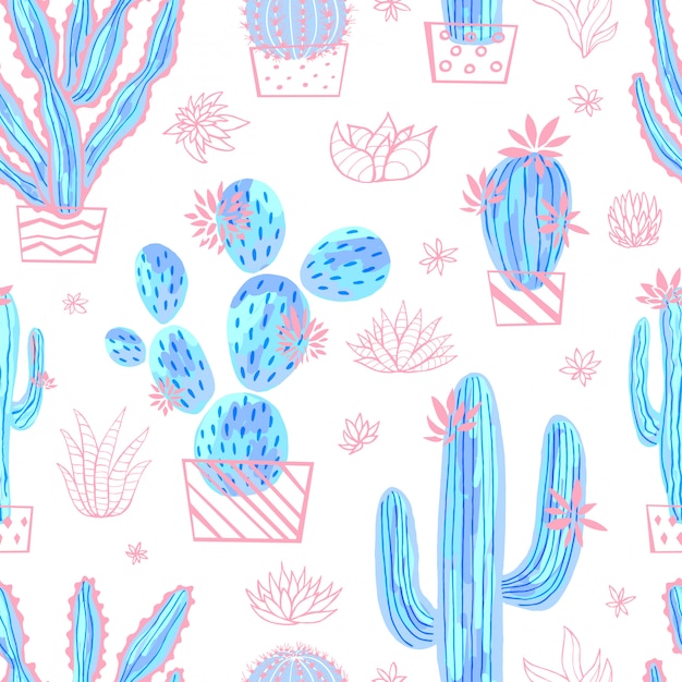 Cactus succulente wild naadloze patroon aquarel. Kamerplant mooie hand getekende illustratie