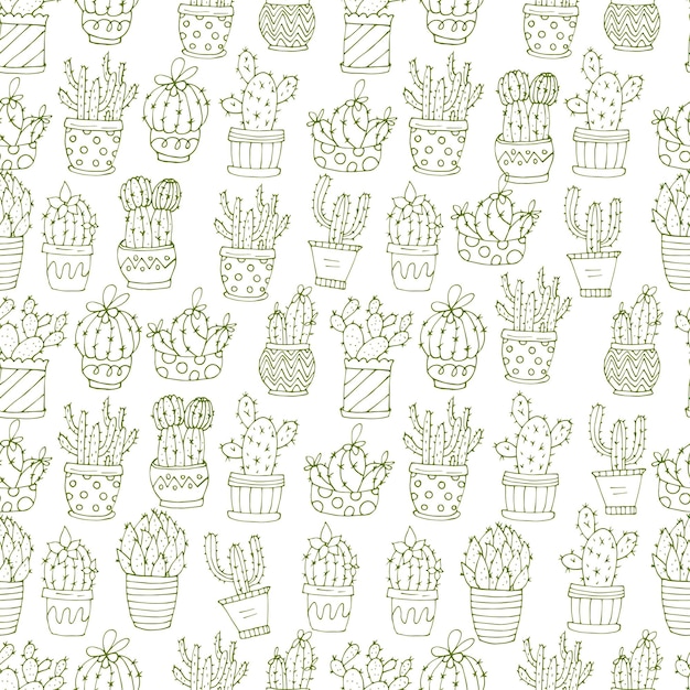 Cactus succulents vector seamless pattern