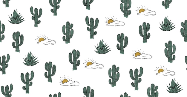 Cactus sun and aloe hand drawn illustration vector