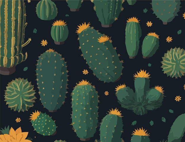 Cactus Symmetry Flat Vector Patterned Beauty