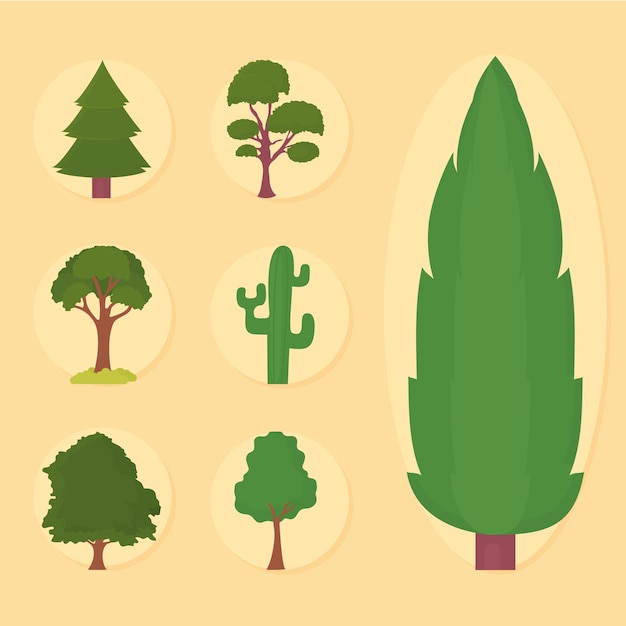 Vector cactus and trees set