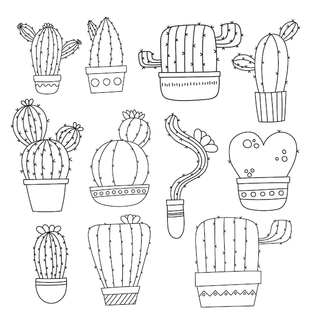 Cactus vector illustrations set of cute cacti