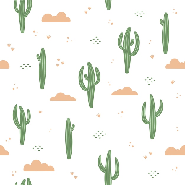 Cactus and vicunas seamless pattern