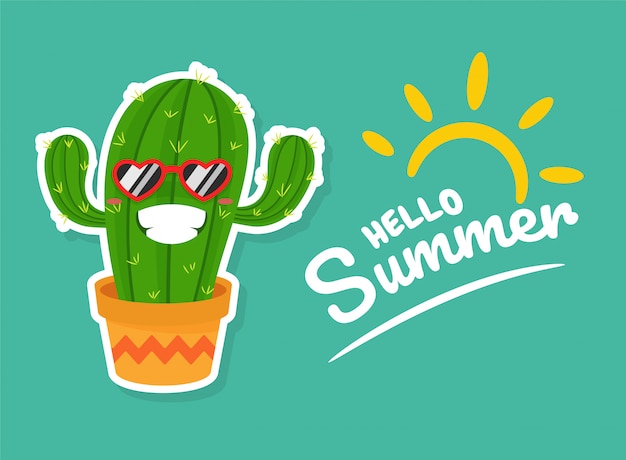 Cactus wearing heart shaped sunglasses is glad for the coming of summer.