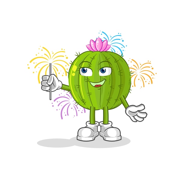 Cactus with fireworks mascot cartoon vector