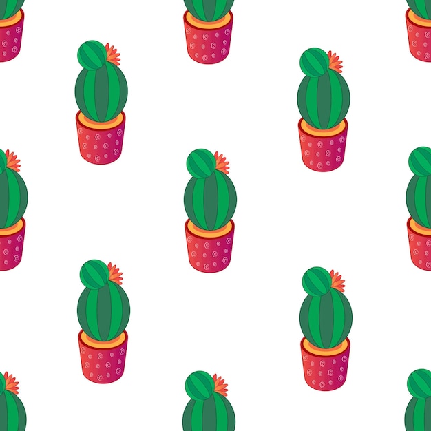 Cactus with flower in pot seamless pattern hand drawn illustration