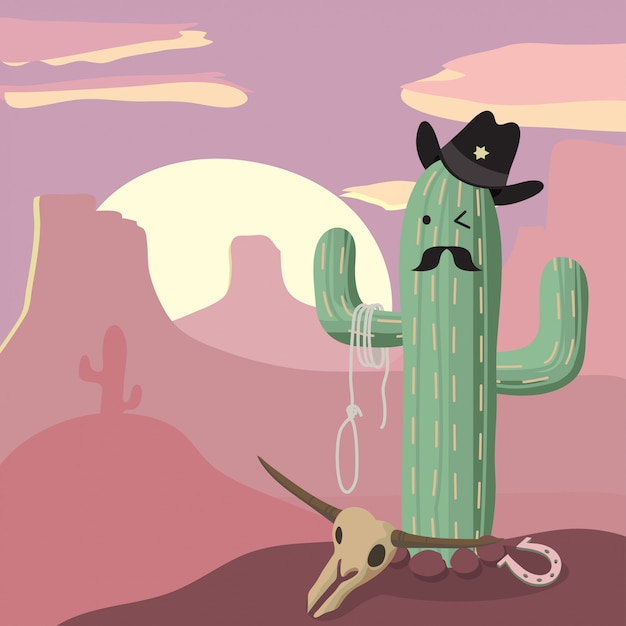 Cactus with hat in cartoon style