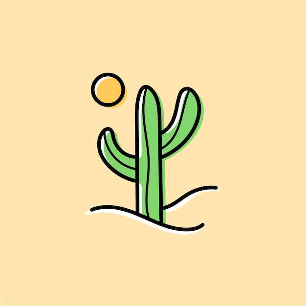 Cactus con piccolo sole disegno semplice illustrazione vettoriale con design grafico in stile colore di sovrapposizione