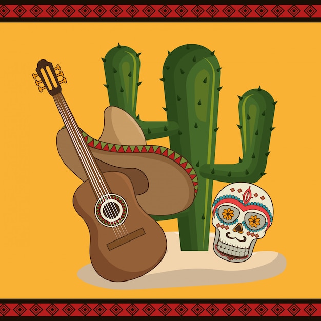 cactus with mexican culture icons