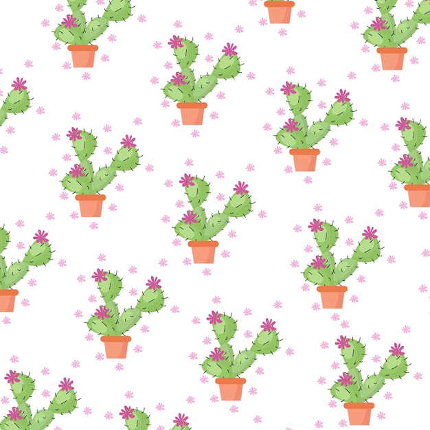 Cactus with pink flowers on a light background. seamless vector pattern with cactus