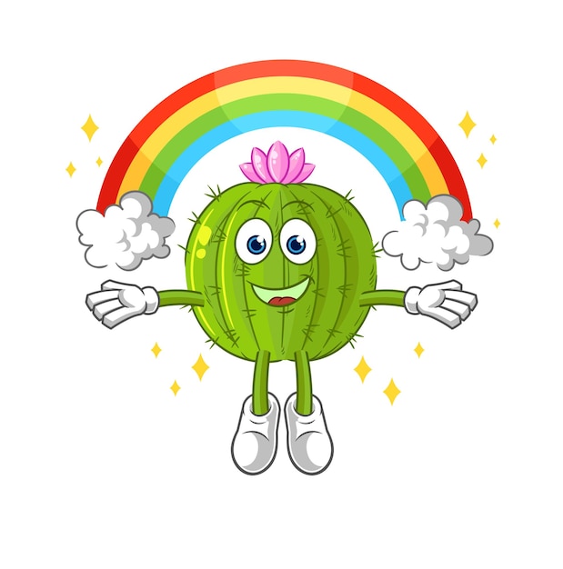 Cactus with a rainbow cartoon vector