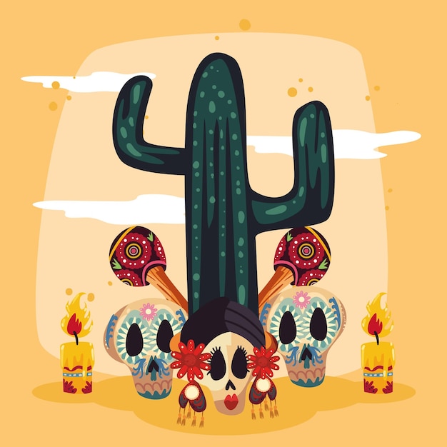 Cactus with skulls