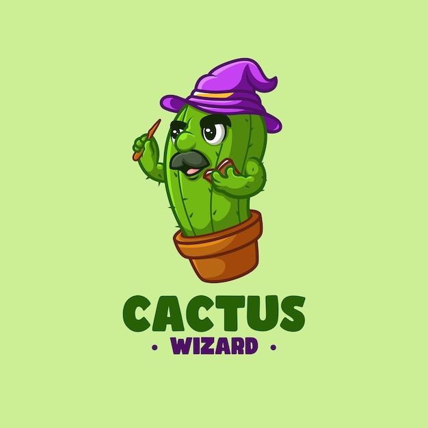 Design del logo della mascotte dei cartoni animati del mago del cactus