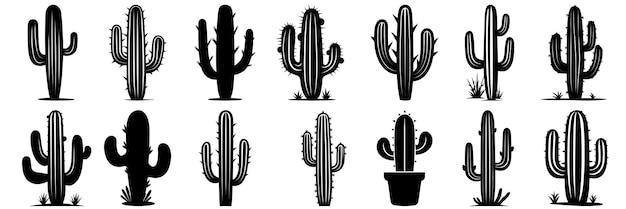 Cactus woestijn silhouetten instellen groot pak van vector silhouet ontwerp geïsoleerde witte achtergrond