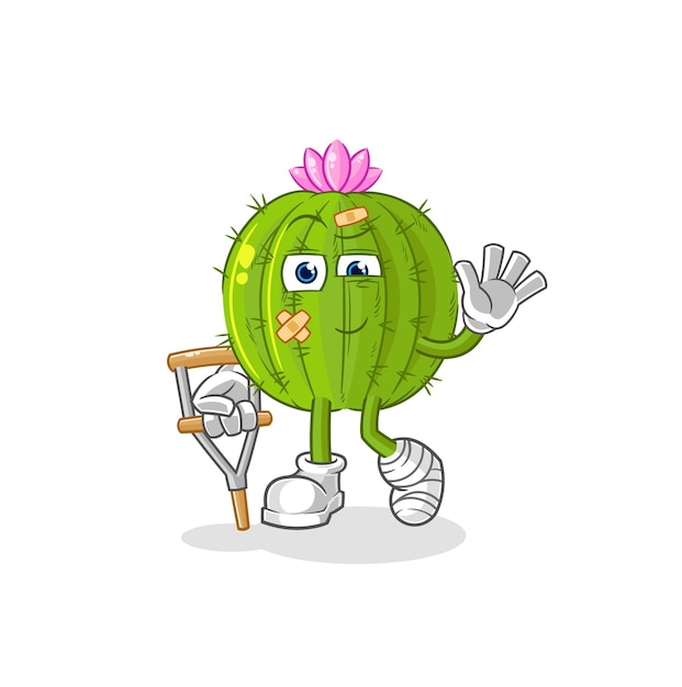 Cactus ziek met hinkende stick cartoon mascotte vector