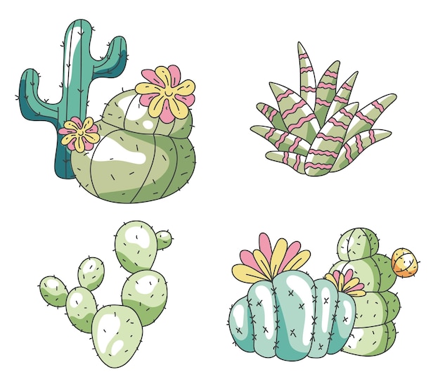 Cactusbloem sappige aquarel natuur plant concept set collectie grafisch ontwerpelement