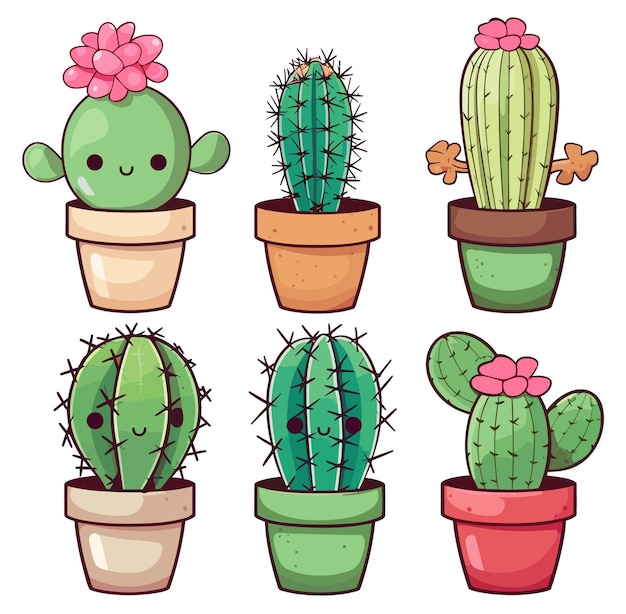 Cactusillustratie met een schattige cactus in een pot