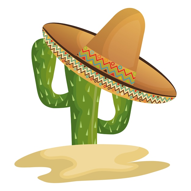 Cactuskarakter met het mexicaanse ontwerp van de hoeden vectorillustratie