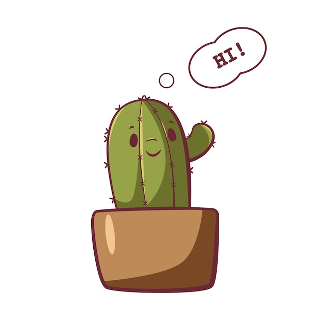 Cactuskarakterontwerp Grappige schattige cactusemoties voor webstickers Zeg hallo