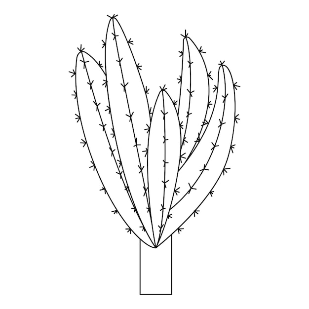 Cactuskrabbelvector. cactus kamerplanten in een cartoon-stijl. lijntekeningen zonder vulling. geïsoleerd op een witte achtergrond.