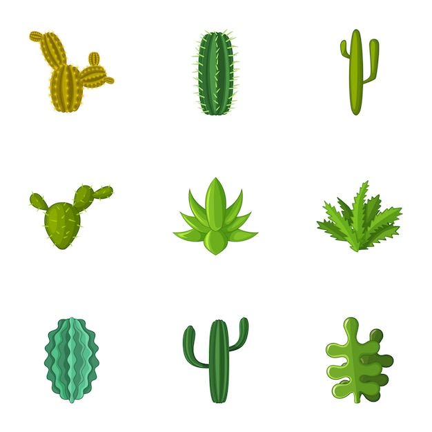 Cactussen iconen set, cartoon stijl