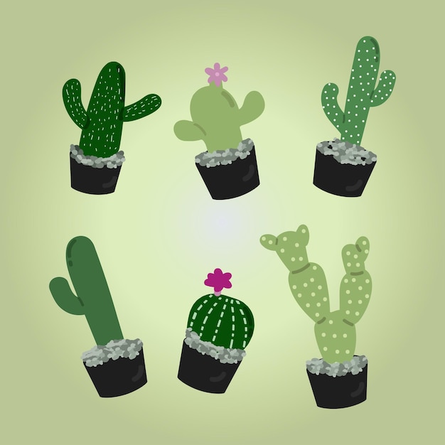 cactussen illustraties set met ingemaakte verzameling cactus arizona of mexico vetplanten vector