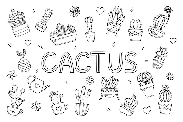 Cactussen in bloempotten doodle set