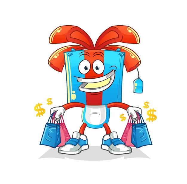 Cadeau hoofd cartoon shoping mascotte cartoon vector