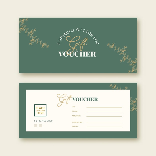 Cadeaubon Banner of Header Design met DoubleSide in groenblauw en witte kleur