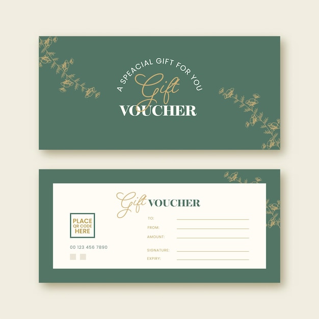 Cadeaubon banner of header design met doubleside in groenblauw en witte kleur