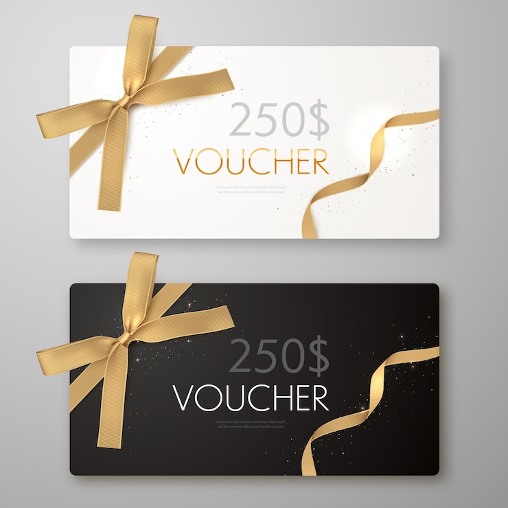 Vector cadeaubon met gouden lint en boog korting luxe coupon vectorillustratie
